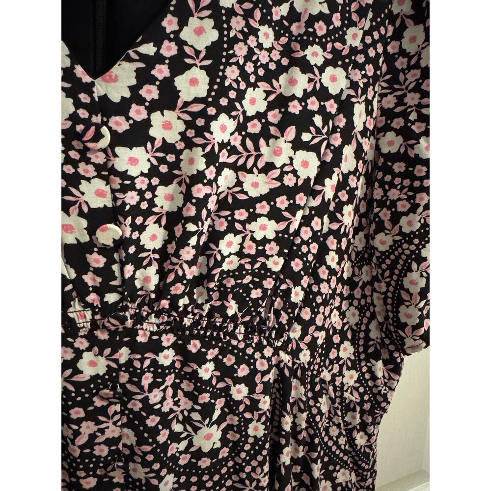 Talbots Smocked Sleeve Midi Dress Floral Paisley Black Pink Size 12P - Picture 3 of 12